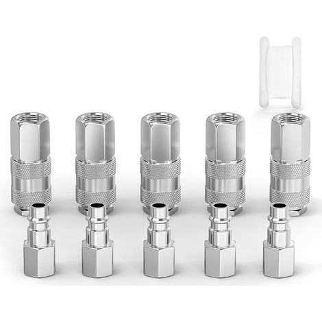 2 jeux de raccords pour conduite d'air Raccords pour compresseur à tuyau d'air Euro, coupleur et fiche industriels femelles 1/4" BSP Raccords pneumatiques à haut débit Raccord