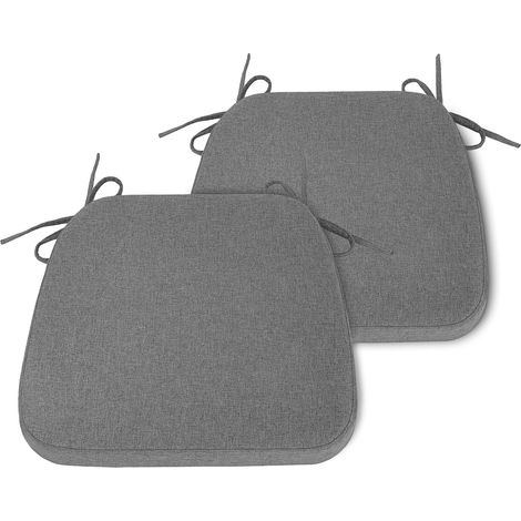 Coussin de chaise de salle à manger avec liens et housse amovible, épais 5 cm, assise antidérapante pour cuisine, lot de 2, 42 x 41 cm, gris foncé (1/5)