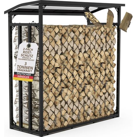 Kaminholzregal außen Metall VERZINKT Dach 188x70x188 SCHWARZ, Stapelhilfe Garten Brennholz Lager Holz Unterstand (1/5)