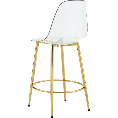 Set de 2 taburetes de bar transparentes de PET con patas metálicas doradas, 102 cm (1/5)