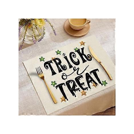 Halloween-Tischsets aus Leinen, Serie „Süßes oder Saures“, Kombinations-Tischsets, Restaurant-Festtagsdekoration, Geschirr-Isolierunterlagen (YMCD-10)