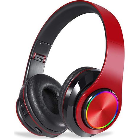 Casque sans fil à réduction de bruit - Casque stéréo pliable avec microphone et éclairage LED rouge (1/3)