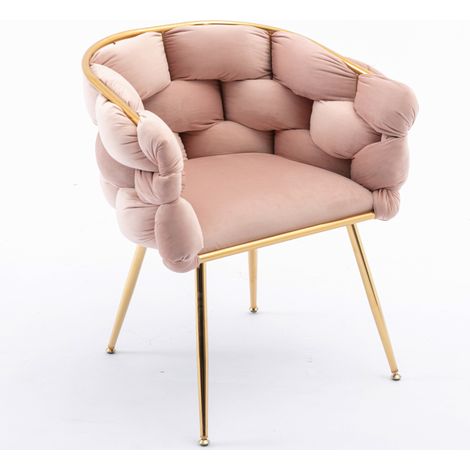 Silla de acento moderna de terciopelo rosa con estructura metálica, set de 2 (1/5)