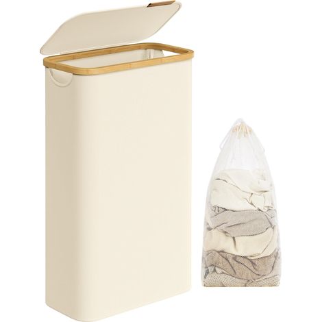 Panier à linge design épuré 42 x 22,5 x 70,5 cm léger et pratique en tissu oxford blanc crème (1/2)
