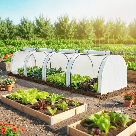 Mini serre de jardin serre à tomates 4 x 1 x 0.80 m acier PE anti-UV 4 portes avec zip enroulables blanc (1/5)