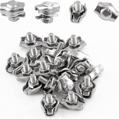 Attaches-câbles - 1,7 x 1,5 cm - Argent - Pour fixer câbles, cordes à linge, auvents et clôtures - Acier inoxydable - 24 pièces - Accessoires pour câbles (1/5)