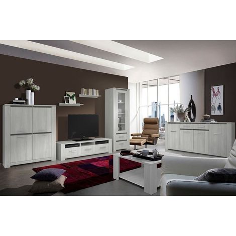 Azura Home Design – Salon complet JORK gris cérusé – Ensemble de meubles de salon – Mélaminé haute densité 16mm – Dimensions meuble TV 170x45x43cm