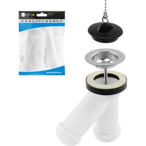 Siphon compact "y" pour robinet lavabo-bidet + joint réducteur conique, GENIL.