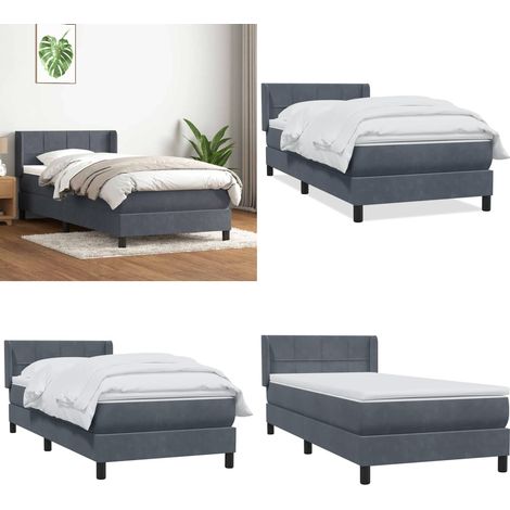 Giroletto a Molle con Materasso Grigio Scuro 80x210 cm Velluto - Materasso a molle insacchettate - Letto con testiera