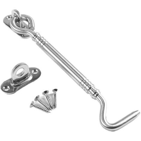 Kabinenhaken, Edelstahlhaken mit Öse und Schraube, Kabinenhaken mit Öse für Fenster, Garagentor, Hangartor, Silber, 8 Zoll (1/5)