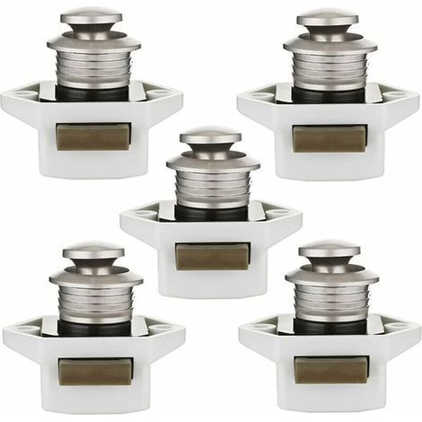 20 mm Bouton poussoir Verrou armoire Loquet sans clé 5pcs, Bouton de porte placard Serrure de meuble Fermoir pour RV caravane tiroir camping-car (blanc) (1/5)