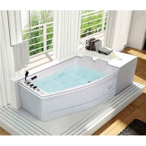 Vasca idromassaggio angolare biposto asimmetrica Radio Bluethoot, cromoterapia 170x120cm Slosa Full Bianco,170x120x63cm (LxPxH) ,Destra,2