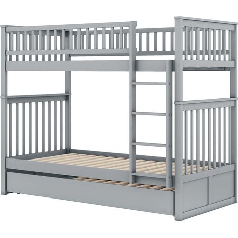 Lit Superposé 90x200cm - En Bois avec Lit Gigogne & Barrières - Pour Enfant, Chambre - Gris (1/5)