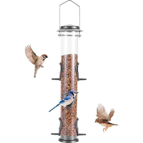 Mangeoires à oiseaux en tube métallique pour l'extérieur - Mangeoires à oiseaux sauvages à 6 ports à suspendre - Attire les oiseaux dans votre pelouse, jardin, balcon (1/5)