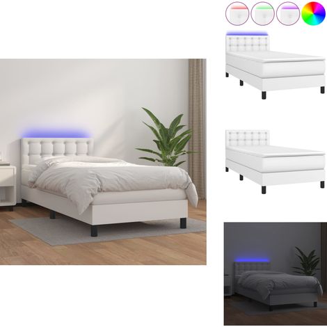 Sommier à lattes de lit avec matelas et LED Blanc 90x200cm - Lit Plateforme - Lit Design - Lit Moderne - Lit Capitonné - Lit Avec Rangement (1/5)