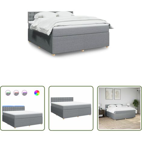 vidaXL Surmatelas -  Sommier à lattes de lit avec matelas Gris clair 180x200cm Tissu (1/5)