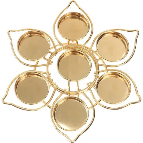 Bougeoirs Rétro en Alliage Doré à Plateau Rond Sept Étoiles, Support à Bougies pour Décoration Intérieure et Cadre Romantique (1/5)
