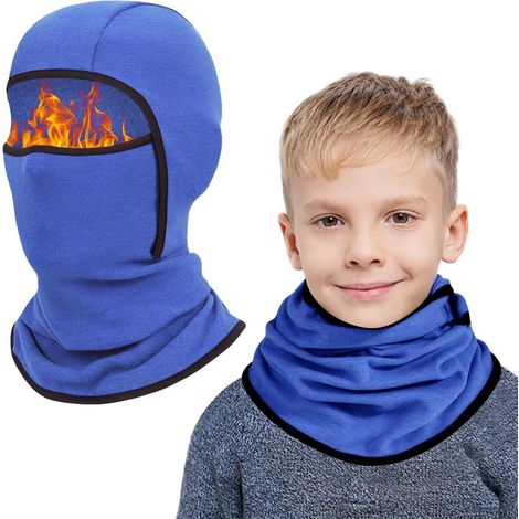 Kinder Sturmhaube Winter 6-14 Jahre, Winddicht Warm Skimaske mit Halswärmer, Königsblau (1/5)