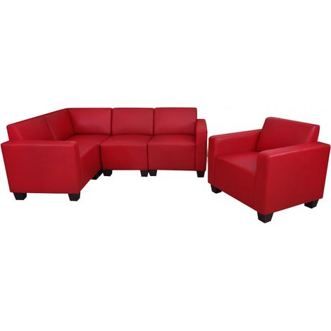 Salotto modulare componibile lounge moderno Lione N71 ecopelle combinazione 4-1 rosso