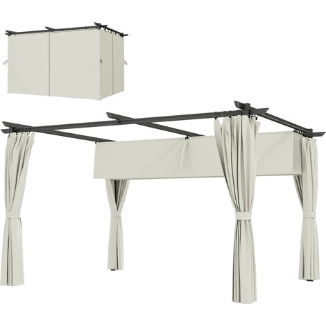 Pergola 3x3 m rétractable avec rideaux, abri soleil UPF30+ pour jardin terrasse