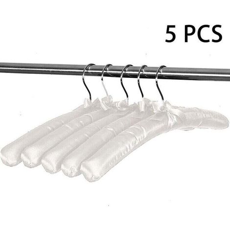 Lot de 5 cintres rembourrés en satin, cintres de chandail robe de mariée de mariée cintres en soie tissu doux sans bosses pour robes de chemisier manteau, blanc (1/4)