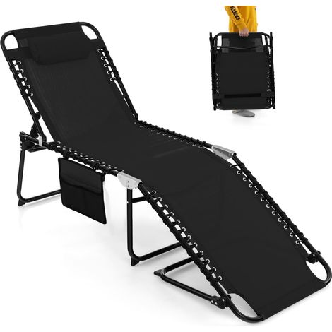 COSTWAY Patio Folding Chaise Lounge Chair Portable Sun Lounger-Black (1/5)