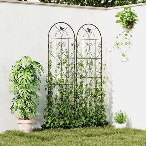 Rankhilfe mit Vögeln, 2er-Set Gartenspaliere für Gemüse, Kletterpflanzen und Blumen, Metall, 50 x 180 cm, schwarz