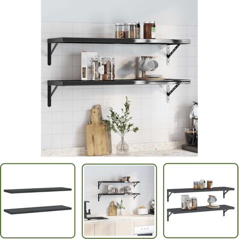 The Living Store Wandregale 2 Stk. 100x30x3 cm Schwarz Edelstahl - Wandregal - Edelstahlregal - Schwarzes Regal - Schreibtischorganisation - Dekorationselement (1/5)