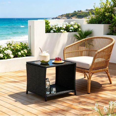 mesa jardín ratán con almacenaje vidrio 45 cm OKMYHOME (1/5)