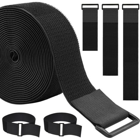 Attaches de câble robustes de 5 cm x 4,9 m avec 15 boucles, sangles auto-agrippantes noires, attaches de câble réutilisables pour l'organisation ou le rangement (1/5)