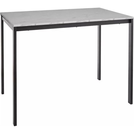 Table rectangulaire 100 cm avec plateau stratifié blanc effet marbre pieds noir LANDRY