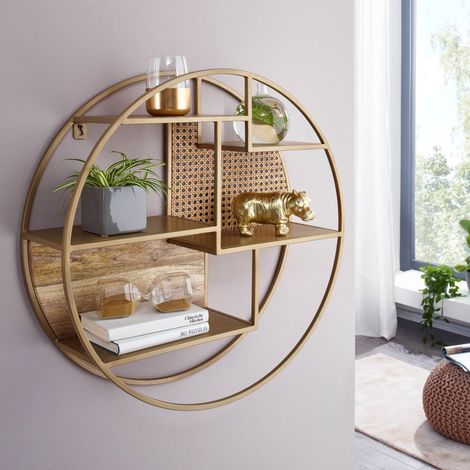 Etagère murale ronde 62x17x62 cm en rotin et manguier naturel (1/5)