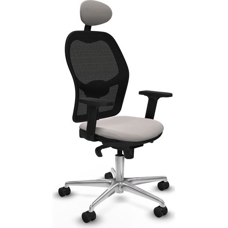 Jorquera sincro malla negra similpiel blanco brazos 2D base aluminio cabecero fijo ruedas 65mm nailon (1/5)