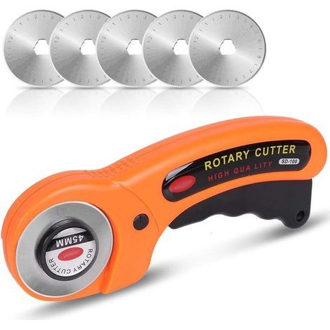 Cutter rotatif - ø 45 mm - 5 lames en acier inoxydable - Cutter rotatif pour tissu - Verrouillage de sécurité (1/5)