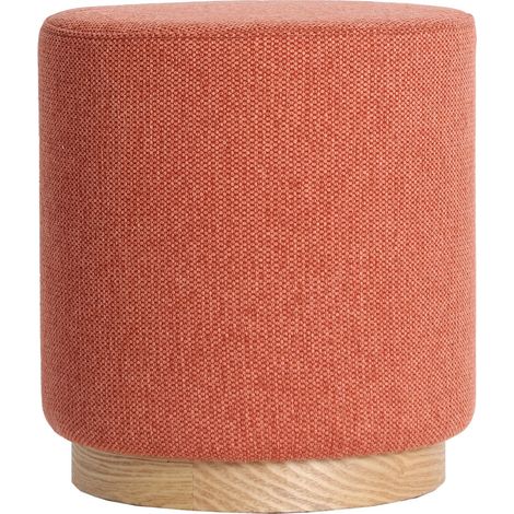 Pouf repose pieds contemporain en polyester terracotta et bois clair - Terracotta et bois naturel clair (1/3)