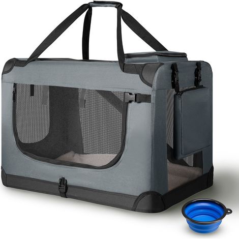 Juskys Hundetransportbox Lassie S (grau) faltbar - 34 x 50 x 36 cm - Hundetasche mit Decke, Tasche & Griffen – Stoff Transportbox für Hunde (1/5)