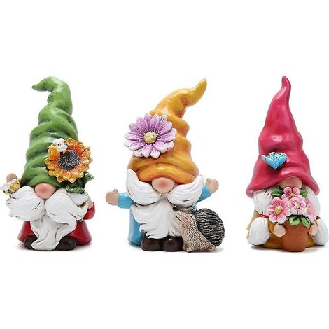 Set mit 3 Frühlingszwergen-Dekorationen, Blumenzwergen-Ornamenten