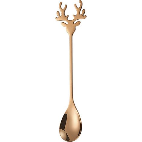 Cuillère à dessert motif cerf de Noël, or rose, cuillère à café créative, cuillère à mélanger (1/5)