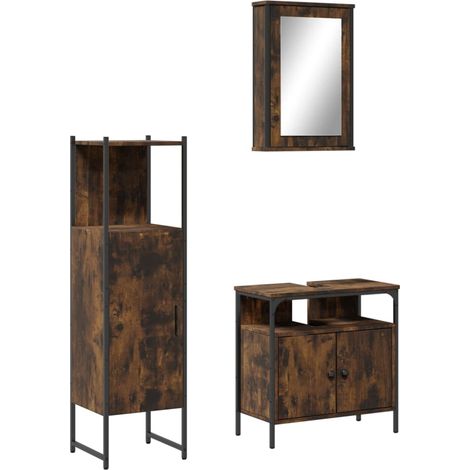 Maison Exclusive - 3-tlg. Badmöbel-Set Räuchereiche Holzwerkstoff