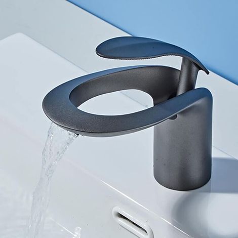 Wasserfall-Badezimmerarmatur, Wasserfall-Waschtischarmatur, Wasserfall-Badezimmermischbatterie mit Keramikventil, Einzelgriff, einstellbares Warm- und Kaltwasser, MUMU-Waschtischarmatur (1/4)
