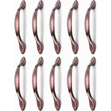 10 pcs Vintage Poignées de Porte de Meubles, Poignées d’Armoire Vintage en Forme d’Arc Poignée Tirer Meubles (Entraxe des trous 96 mm, bronze rouge) (1/5)
