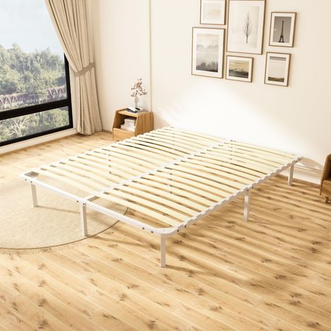 Sommier 160x200 avec 9 Pieds  2x18 Lattes  Cadre de Lit 160x200 avec Sommier pour Adulte  Résistant et Confortable (Blanc) (1/5)