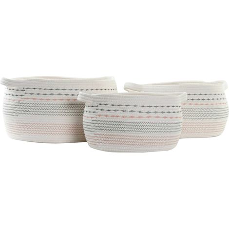 Panier coton blanc tissé main pour élégance intérieure - Blanc avec motifs géométriques noirs et oranges (1/4)