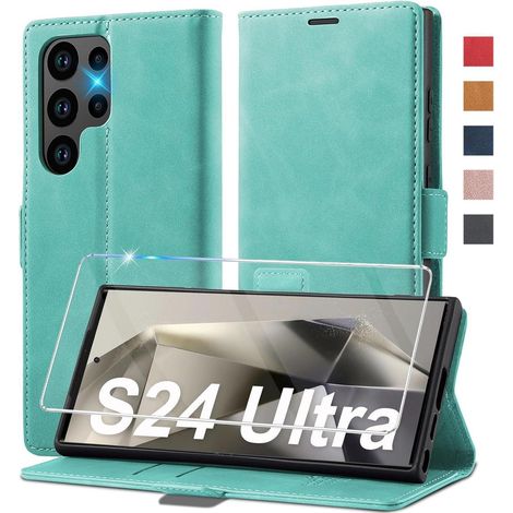Coque portefeuille à rabat en cuir pour Samsung S24 Ultra avec béquille et porte-cartes (1/5)