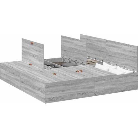 Maison Exclusive - Cadre de lit avec rangement Gris Sonoma 200 x 200 cm (1/5)