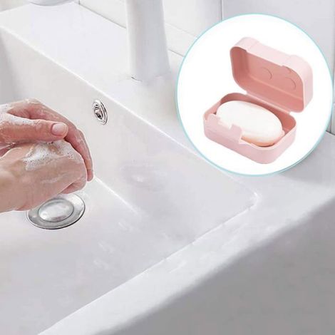 2pcs Boîte à savon,Céramique,Portable avec couvercle,Système de verrouillage,Base surélevée,Voyage et maison (1/4)