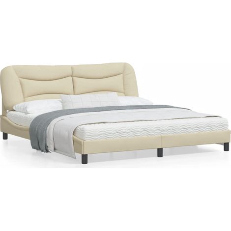 Cadre de lit avec tête de lit Crème 180x200 Tissu (1/5)