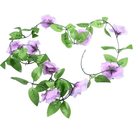 Guirlande de roses artificielles de 2,4 m avec 9 têtes pour maison, mariage, jardin, fête, plafond, lierre en plastique pour clôture, cadre de porte, escaliers (violet) (1/5)
