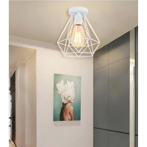 U-do Plafonnier Retro en Cage Blanc Suspension Luminaire Industrielle en Cage E27 éclairage Plafonde Métal Designe Edison pour (1/4)
