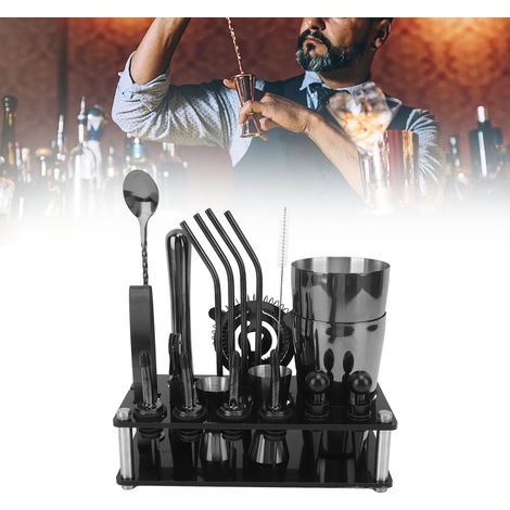 Set aus 20 schwarzen Boston-Barutensilien, inklusive Cocktailshaker und Mixer aus Edelstahl. (1/5)